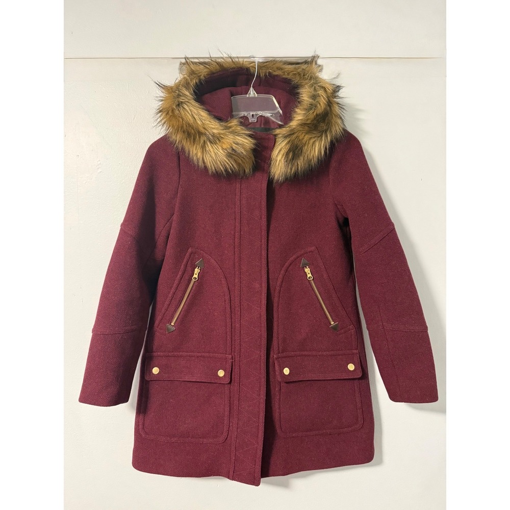 J.Crew Chateau Parka Stadium Cloth Nello Gori‎ Wool Burgundy Jacket Hood Coat 2